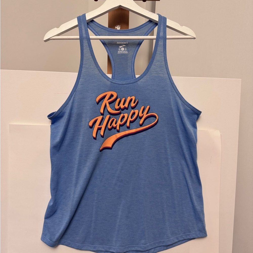 Brooks Women's Blue Tank Top with Orange Print